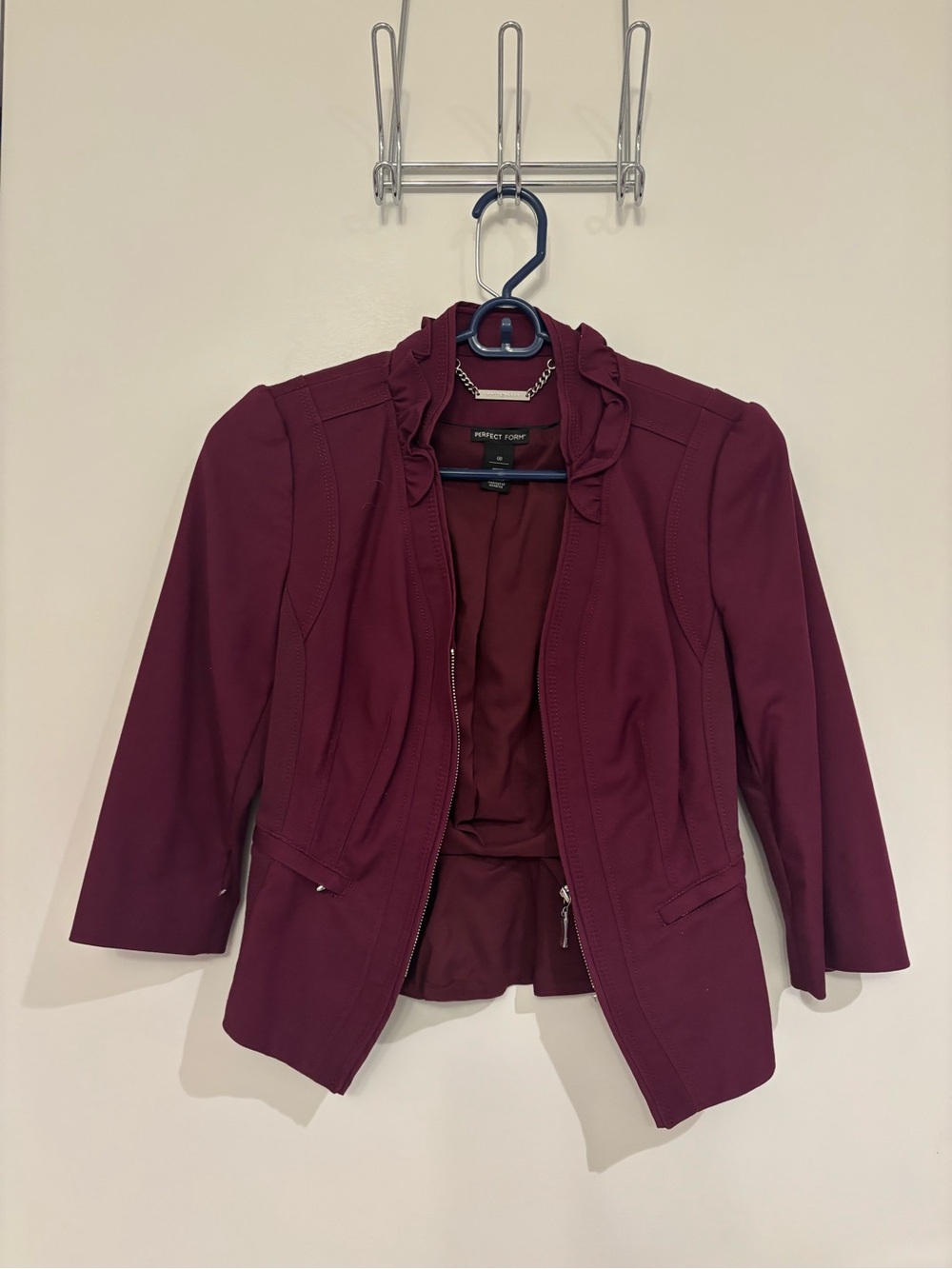 Women's White House | Black Market Ruffle Collar Burgundy Jacket